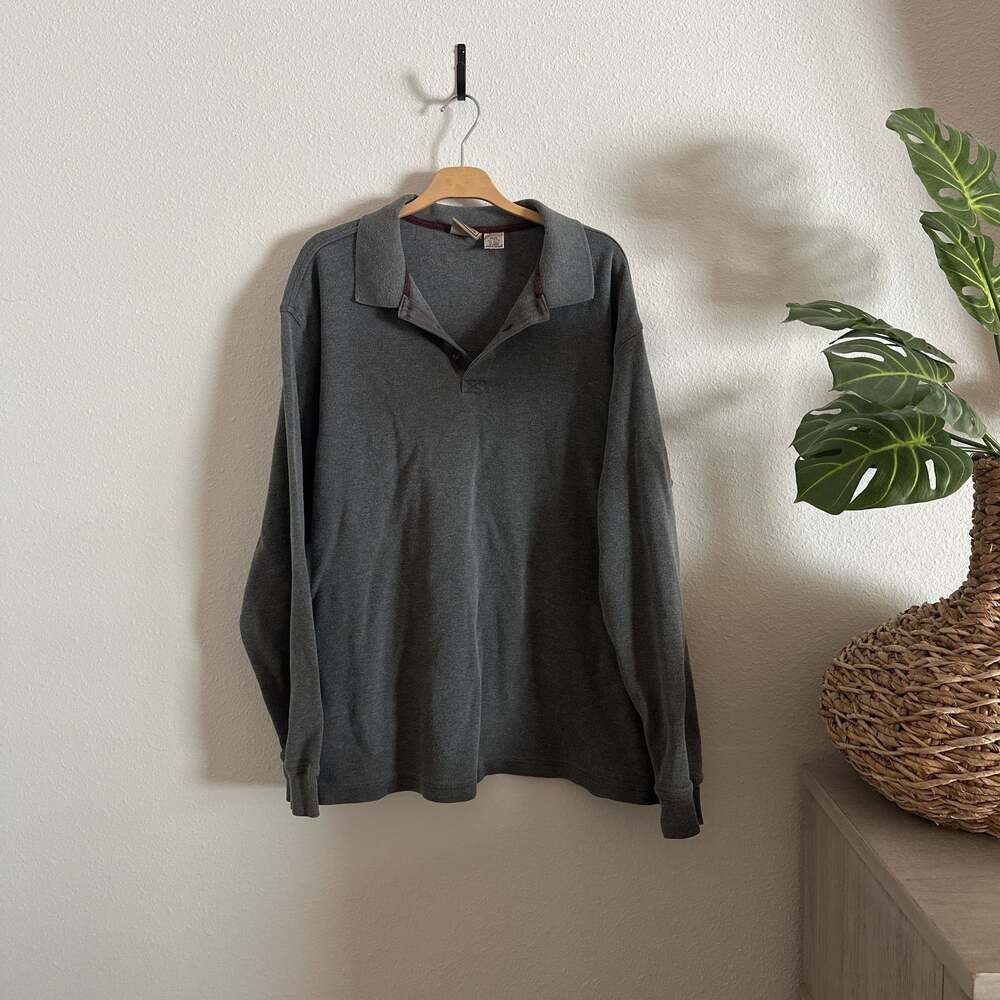 VTG LL Bean Men's Gray‎ LS Polo Collared Waffle Knit Shirt Size XL Tall